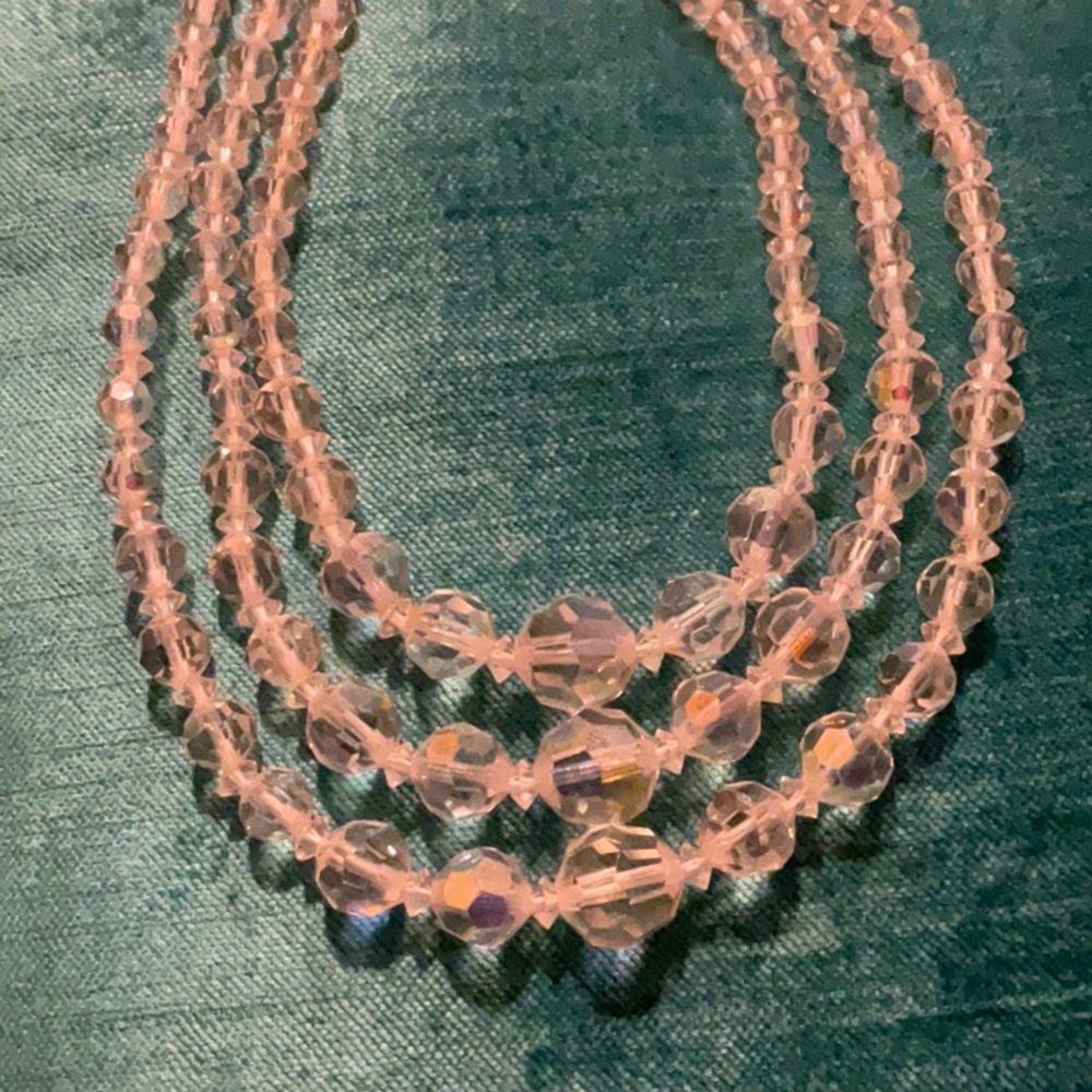 Antique 3 strand crystal glass necklace